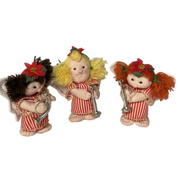 Vintage Christmas Angel Dolls Band Trumpets Horn Nostalgia set 3 handmade soft - Picture 2 of 14
